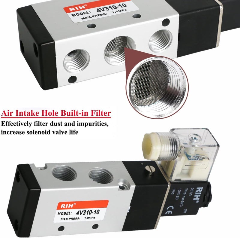RH Pneumatics Solenoid Valve 4V310-10 12V/24V/110V Series Single Coil Pilot-Operated Electric 2 Position 5 Way Connection Type (DC12V/Junction Box, 3/8"NPT) - Image 5
